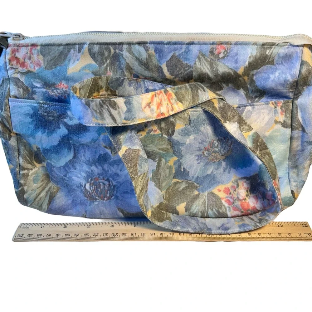 Margaret Smith‎ Floral Watercolor Canvas Zip Tote Bag Gardiner Maine Vtg 70s-80s